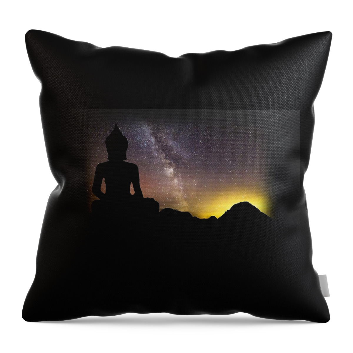Buddha Throw Pillow featuring the mixed media Buddha Against Night Sky by Nancy Ayanna Wyatt