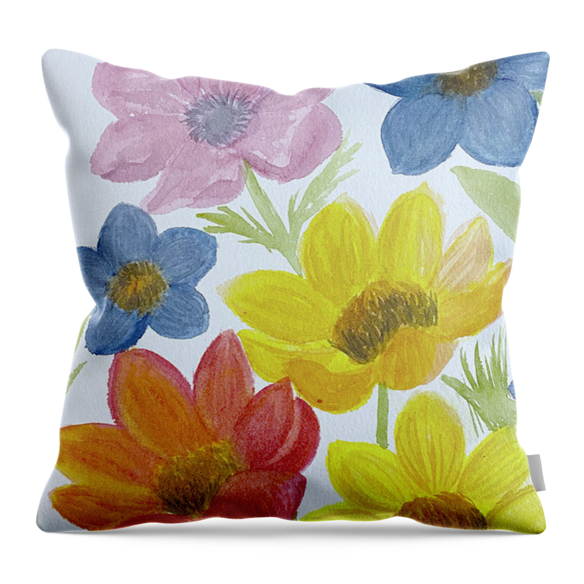 Flowers Throw Pillow featuring the painting Bunch of Flowers by Lisa Neuman