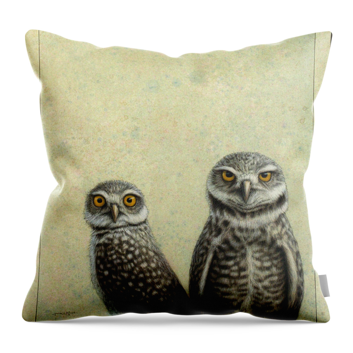 Owls Throw Pillow featuring the painting Burrowing Owls by James W Johnson