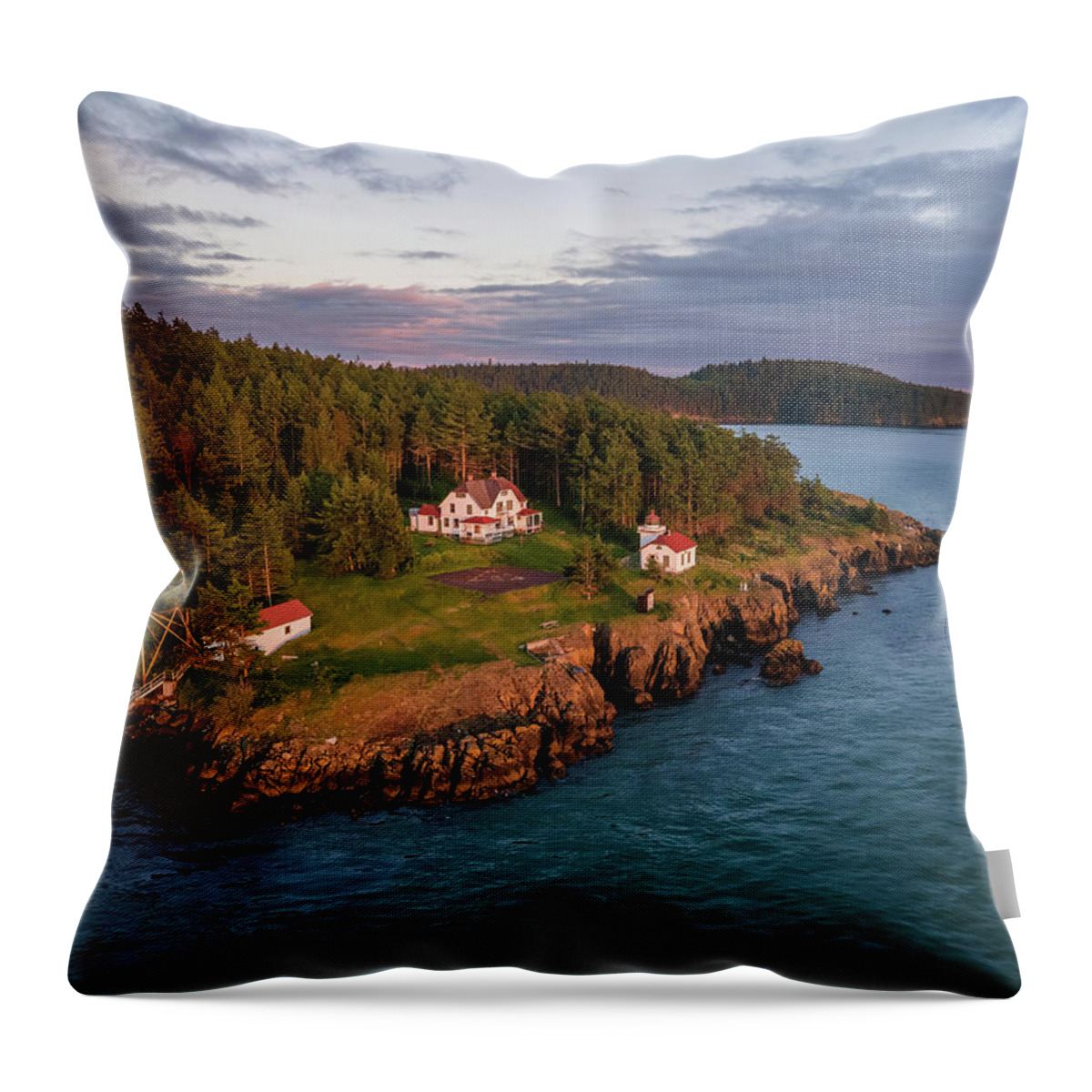 Lighthouse Throw Pillow featuring the photograph Burrows Island Sunset 2 by Michael Rauwolf