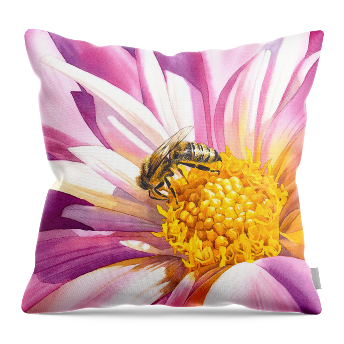 Bee Throw Pillow featuring the painting Busy Bee by Espero Art