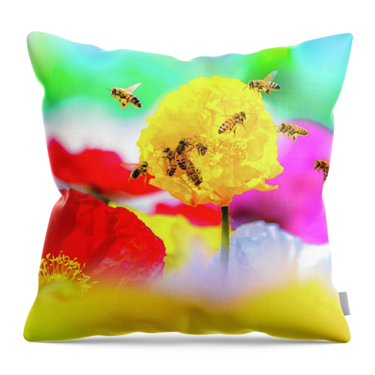 Busy Bees Throw Pillow featuring the photograph Busy Bees by Az Jackson