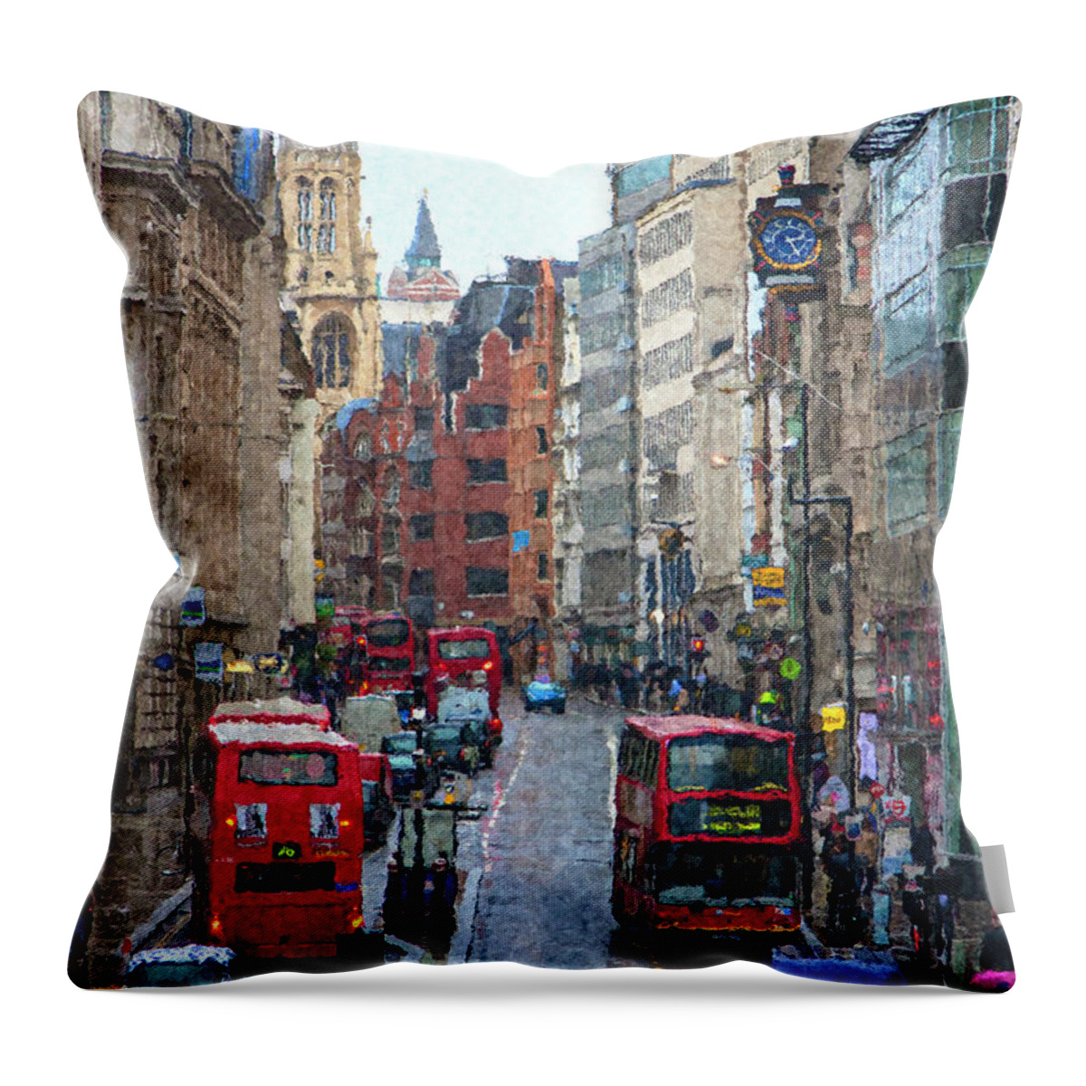 London Throw Pillow featuring the digital art Busy London Street by SnapHappy Photos