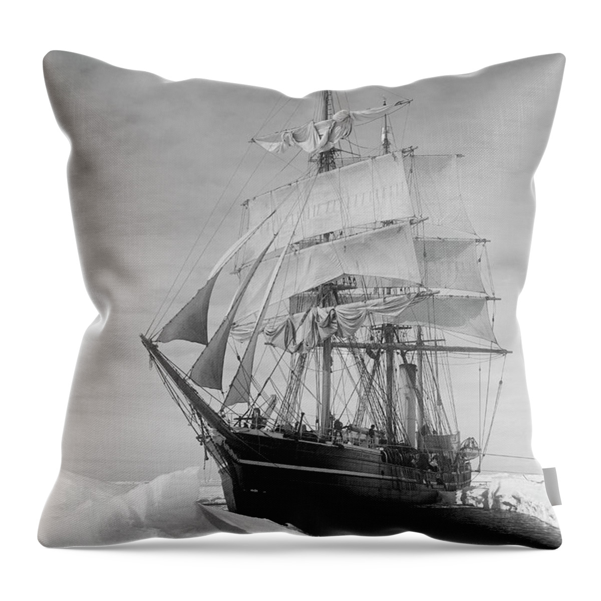 1900s Throw Pillow featuring the drawing Terra Nova in Antarctic pack ice, 1910 by Scott Polar Research Institute