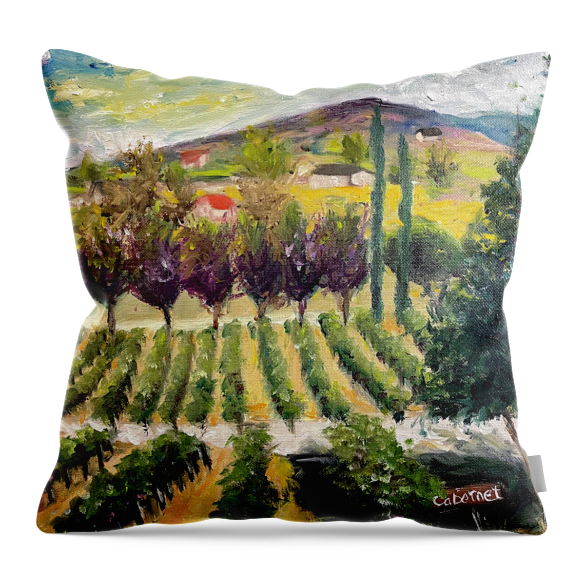 Oak Mountain Throw Pillow featuring the painting Cabernet Lot at Oak Mountain Winery by Roxy Rich