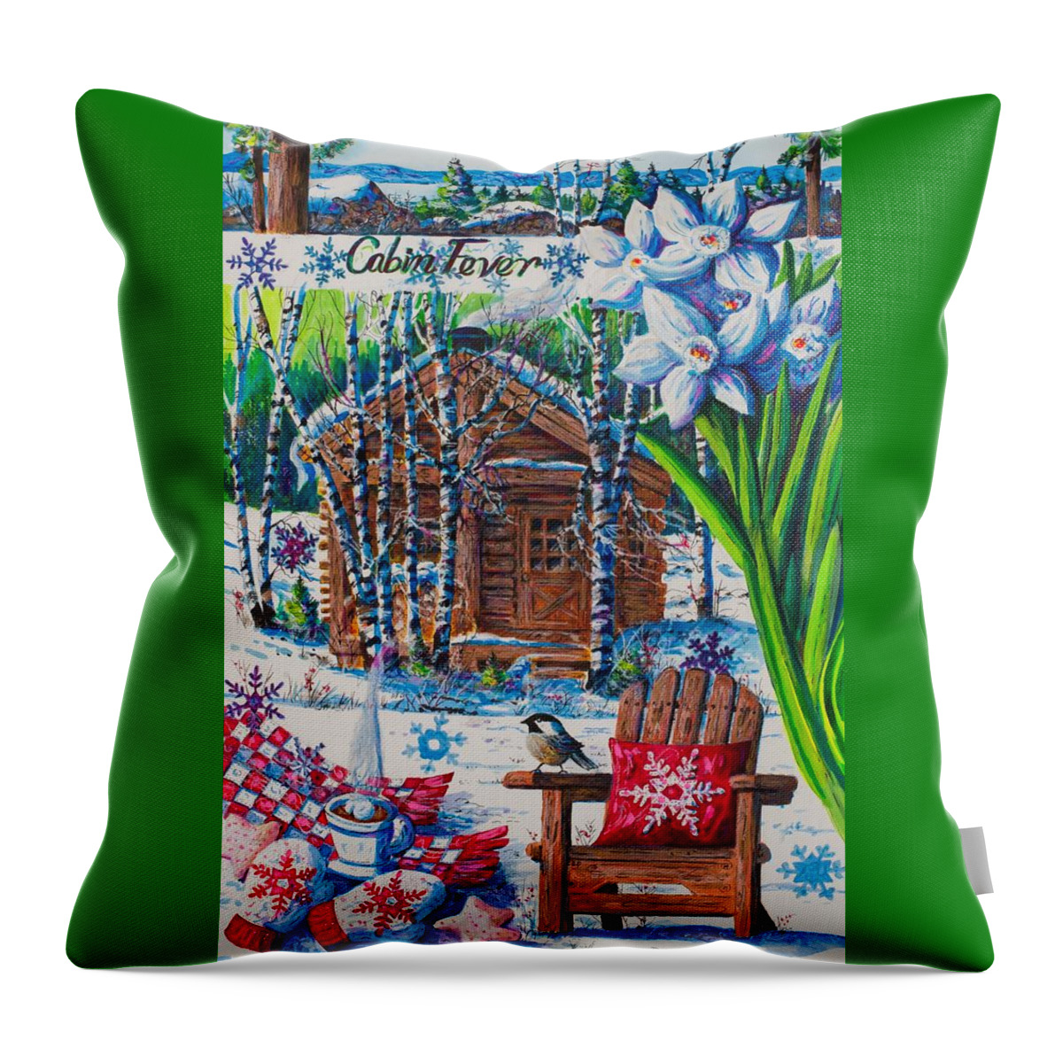 Log Cabin Throw Pillow featuring the painting Cabin Fever by Diane Phalen