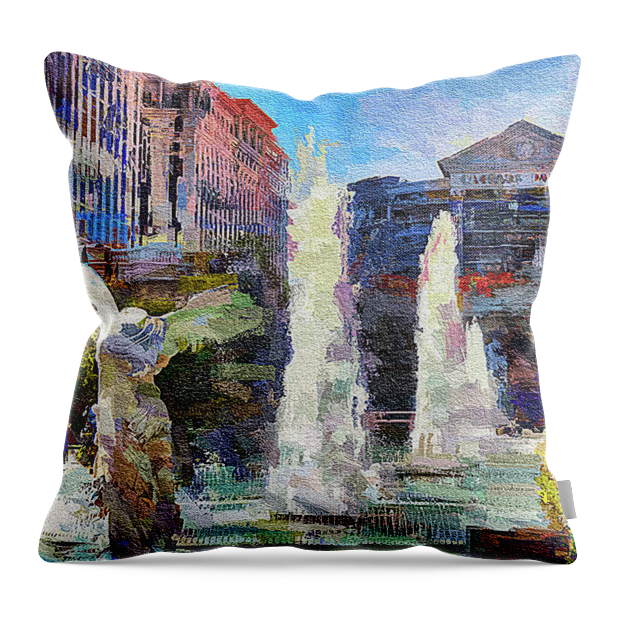 Caesars Palace Fountains Throw Pillow featuring the photograph Caesars Palace Fountains, Las Vegas by Tatiana Travelways