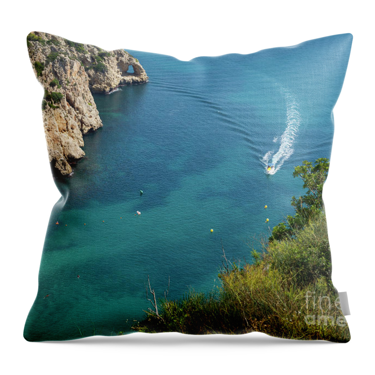 Mediterranean Sea Throw Pillow featuring the photograph Cala de la Granadella, boat trip on the Mediterranean Sea by Adriana Mueller
