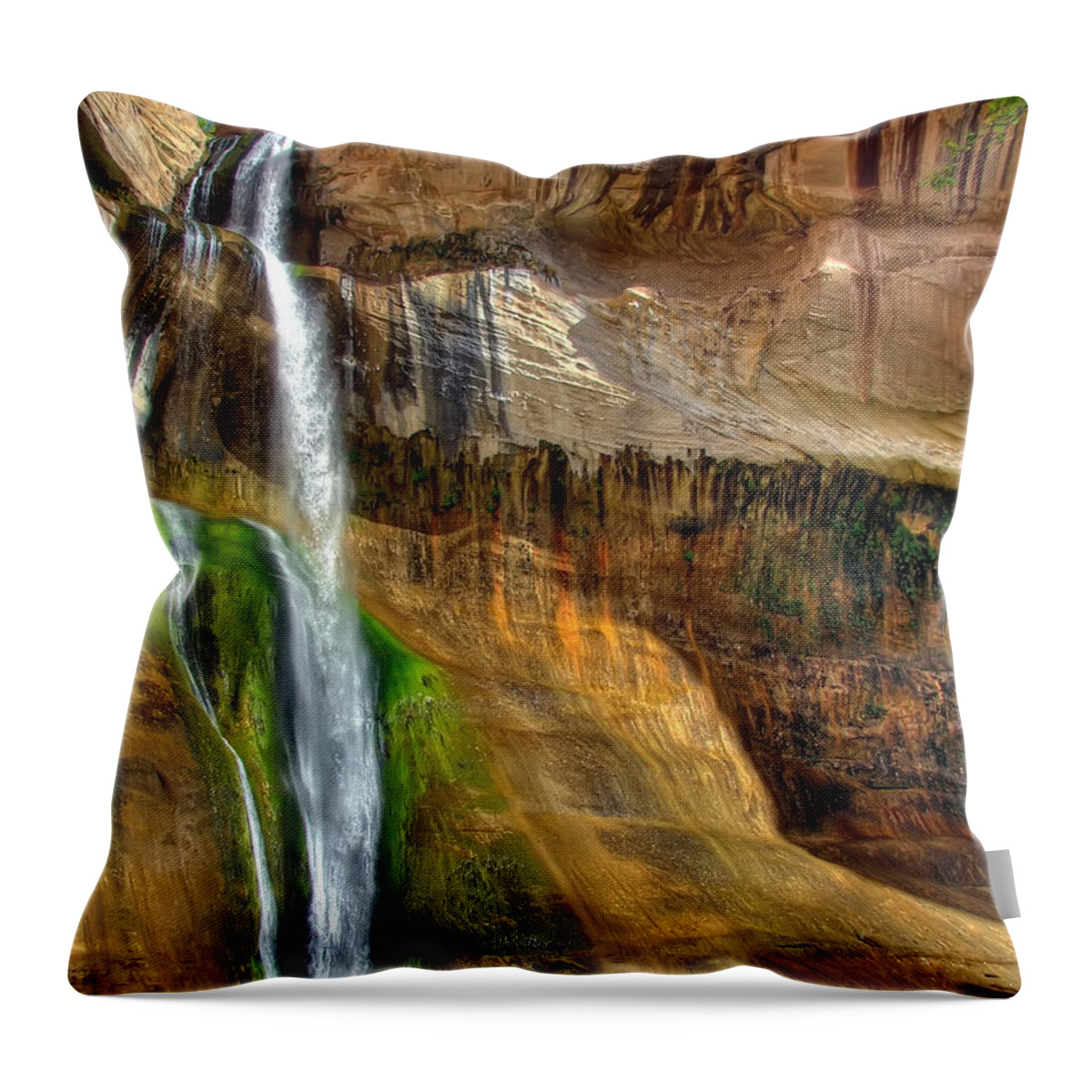 Calf Creek Throw Pillow featuring the photograph Calf Creek Falls by Farol Tomson