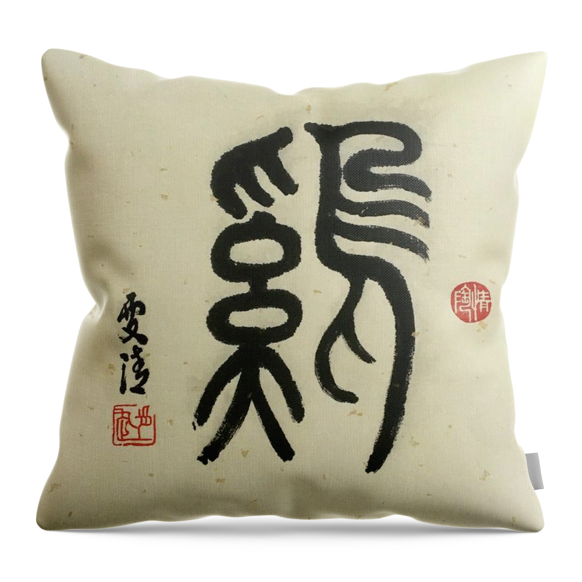 Rooster Throw Pillow featuring the painting Calligraphy - 32 The Chinese Zodiac Rooster by Carmen Lam