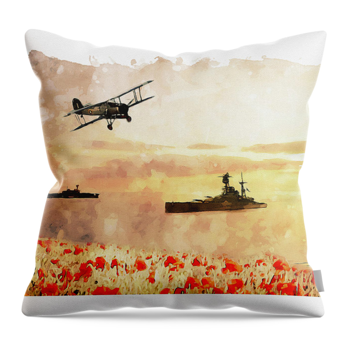 Navy Poppies Throw Pillow featuring the digital art Calmer Waters by Airpower Art