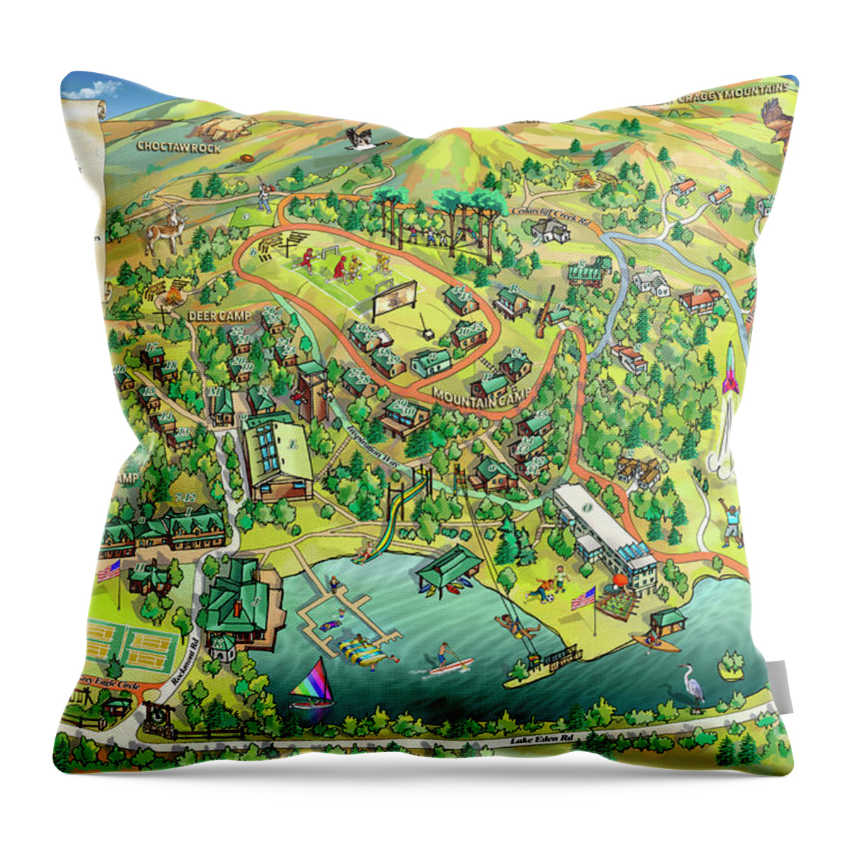 Camp Rockmont Map Illustration Throw Pillow featuring the digital art Camp Rockmont Map Illustration by Maria Rabinky