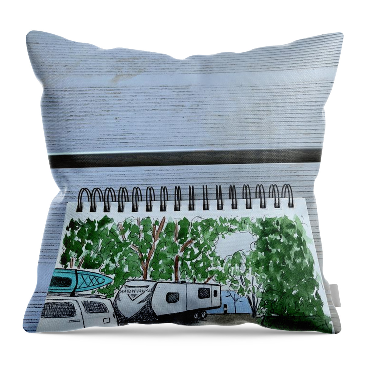  Throw Pillow featuring the painting Camping by Donna Mibus