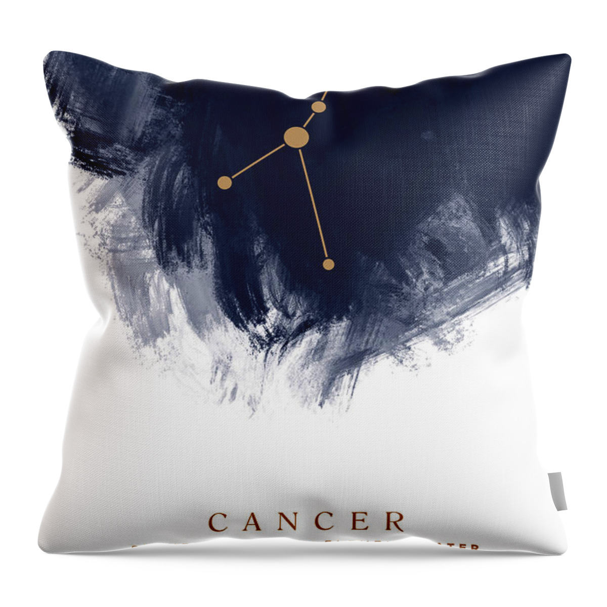 Cancer Throw Pillow featuring the mixed media Cancer Zodiac Sign - Minimal Print - Zodiac, Constellation, Astrology, Good Luck, Night Sky - Blue by Studio Grafiikka
