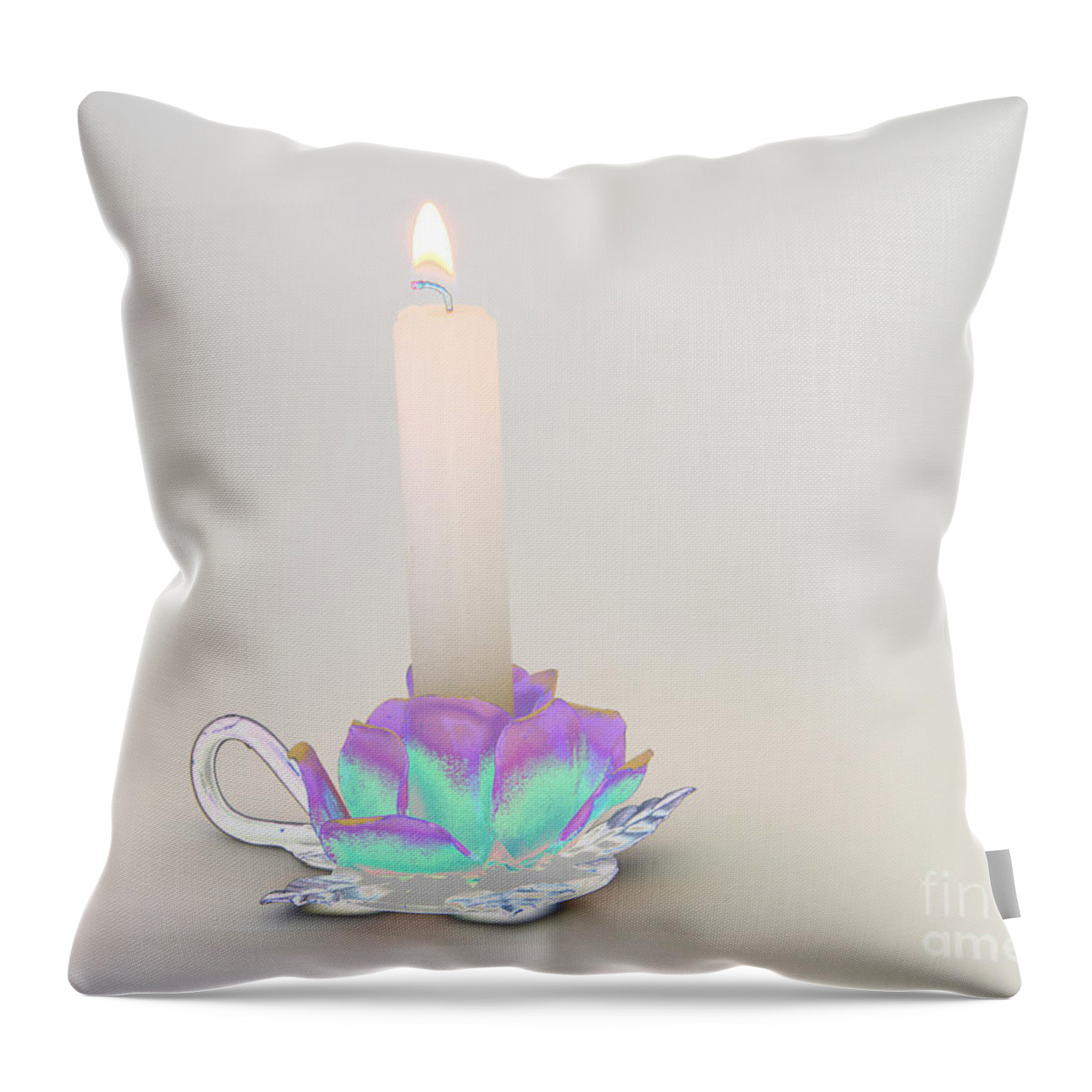 Candle Throw Pillow featuring the photograph Candle in Holder by Kae Cheatham