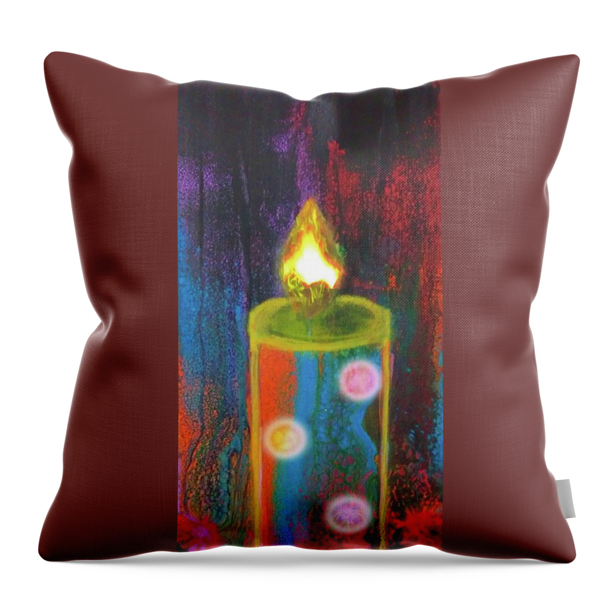 Candle Throw Pillow featuring the mixed media Candle In The Rain by Anna Adams
