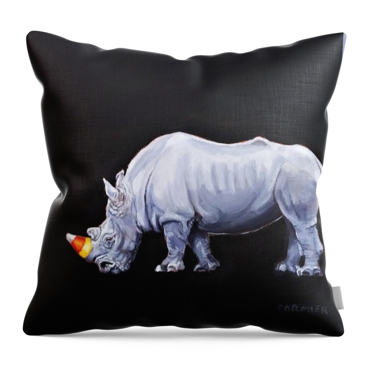 Candy Throw Pillow featuring the painting Candy Corn Horn by Jean Cormier