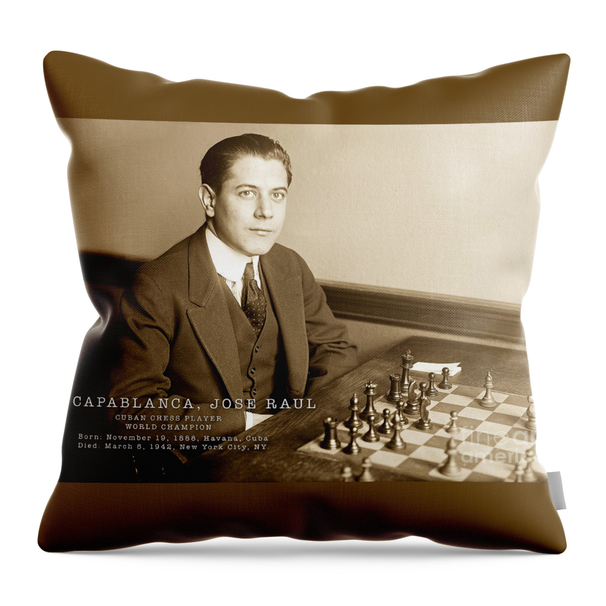 Capablanca Champion Chess Player Throw Pillow by Carlos Diaz - Carlos Diaz  - Artist Website