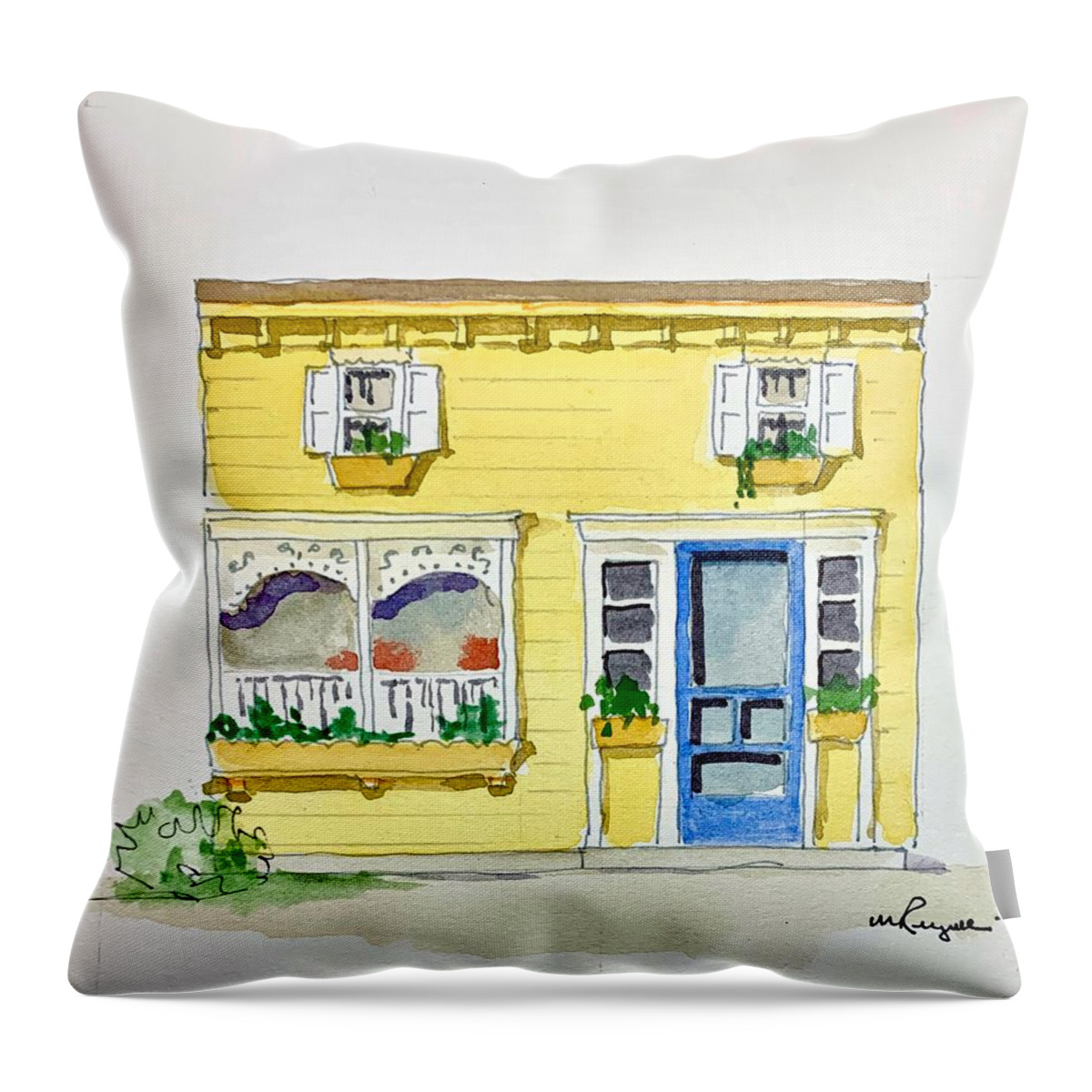 Watercolor Throw Pillow featuring the painting Cape May Cafe by William Renzulli