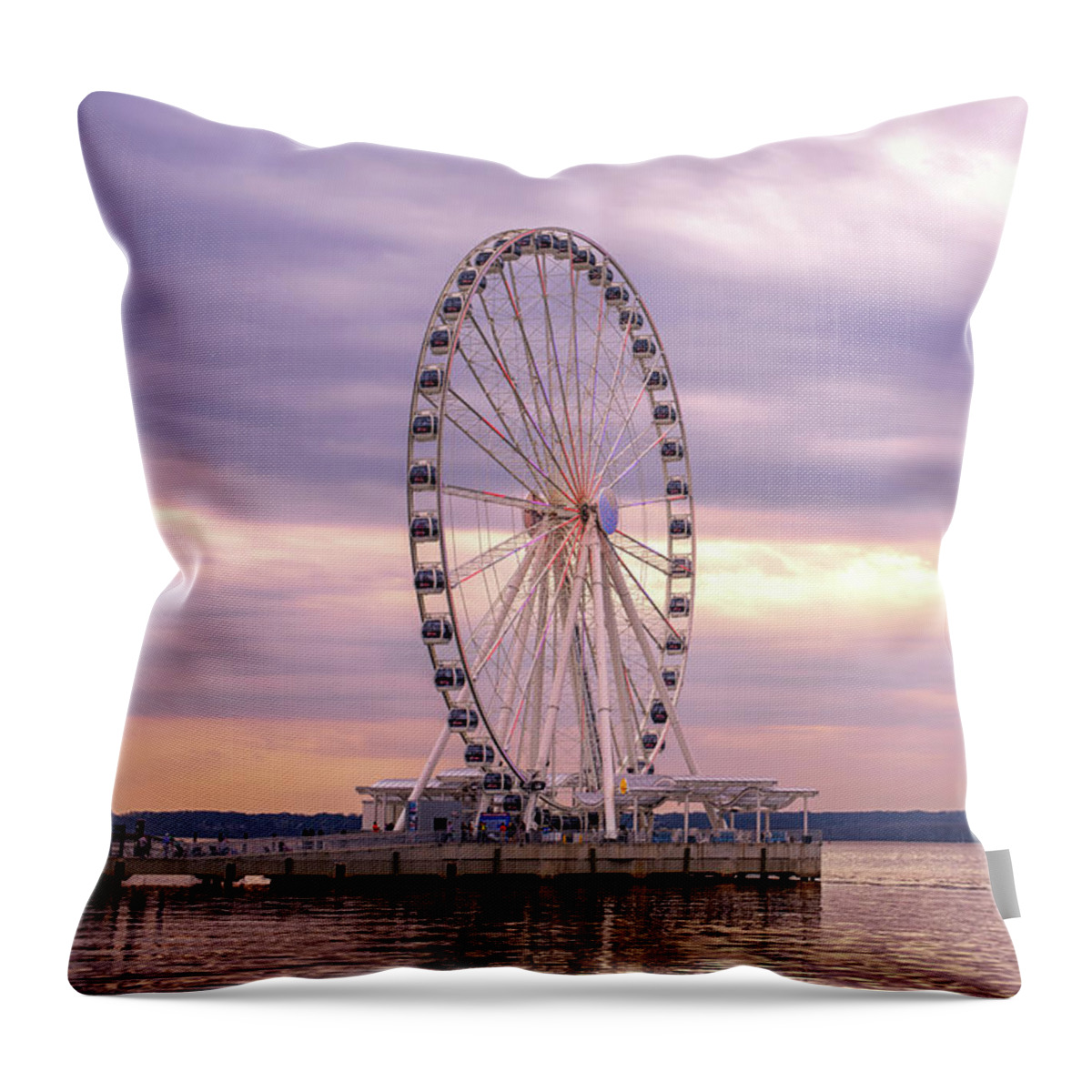 Ferris Wheel Throw Pillow featuring the photograph Capital Wheel at National Harbor, Maryland by Rehna George