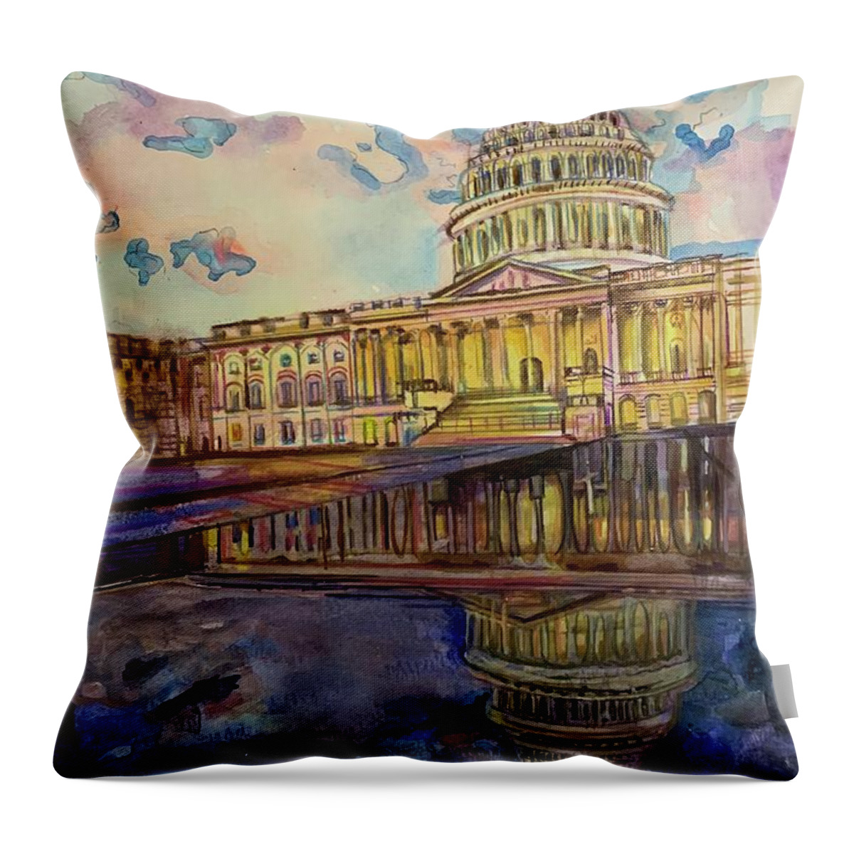 Architecture Throw Pillow featuring the painting Capitol Building by Try Cheatham