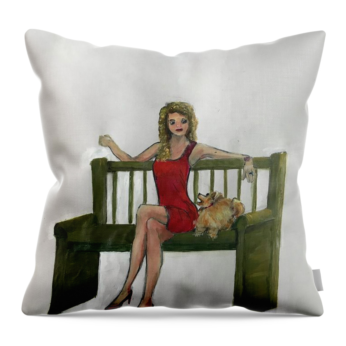 Sitting On Bench Throw Pillow featuring the painting Captivating Lady 1 by Deborah Naves