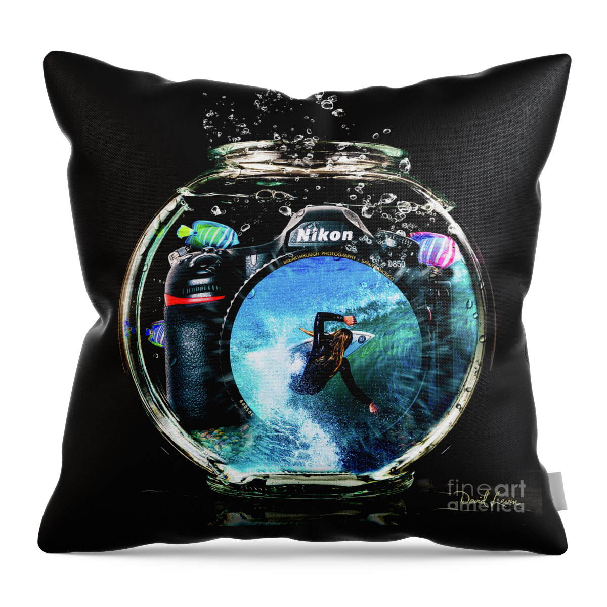 Breakthrough Photography Throw Pillow featuring the photograph Captured and Preserved in Camera and Fishbowl by David Levin