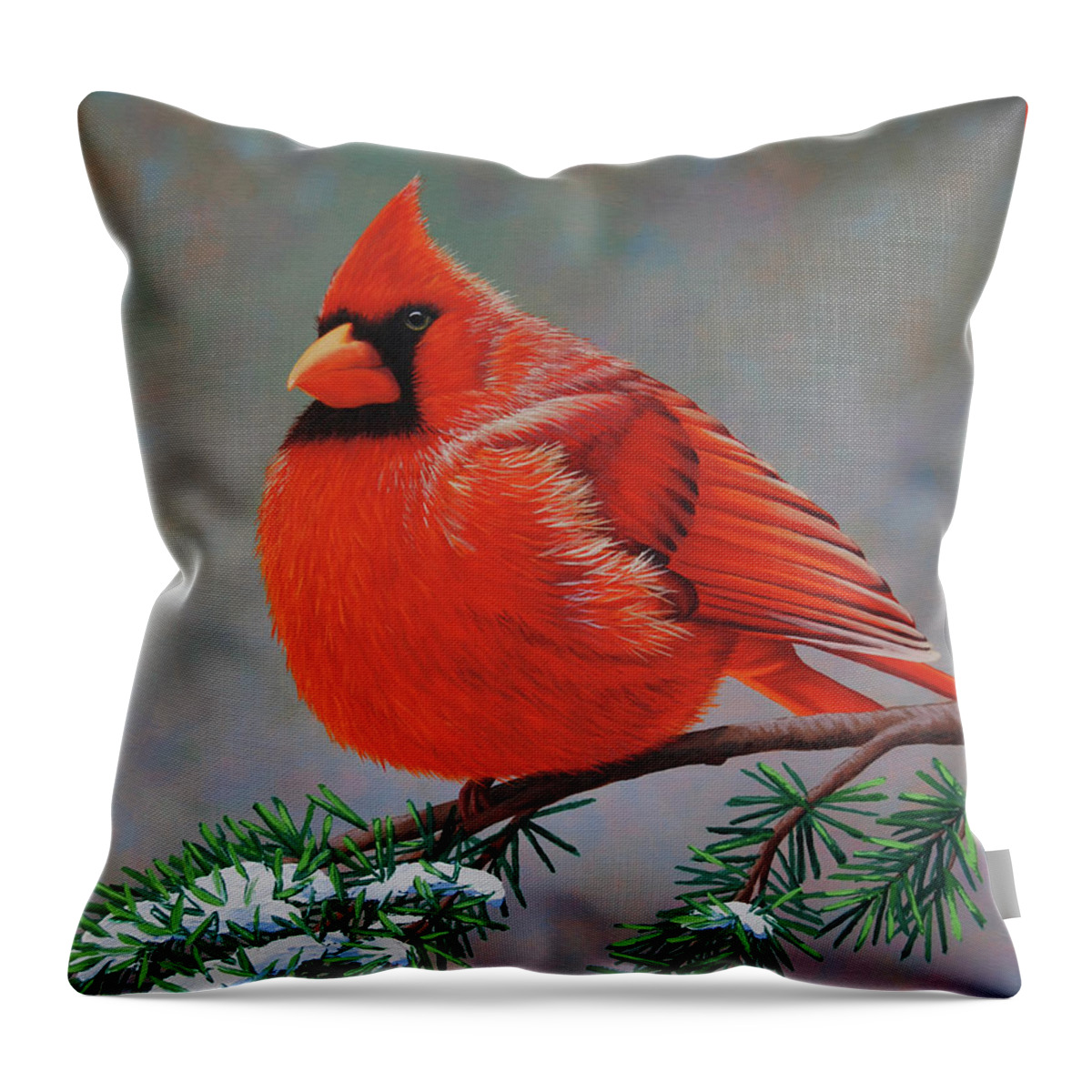 Cardinal Throw Pillow featuring the painting Cardinal No.3 by Cheryl Fecht