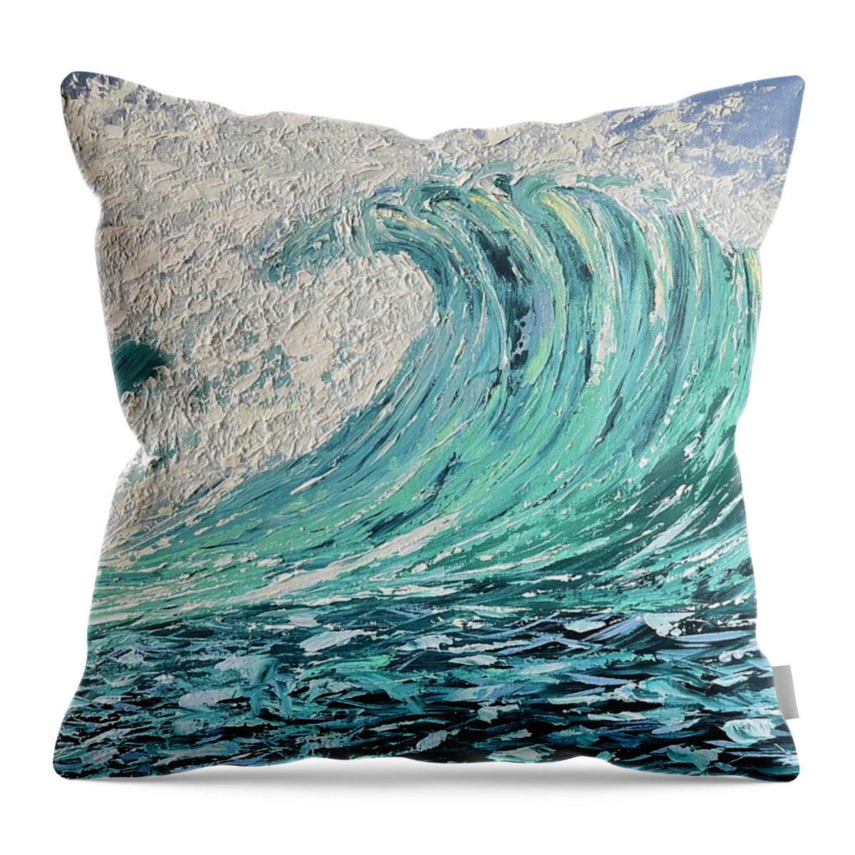 Oil Throw Pillow featuring the painting Caribbean Wave by Lisa White