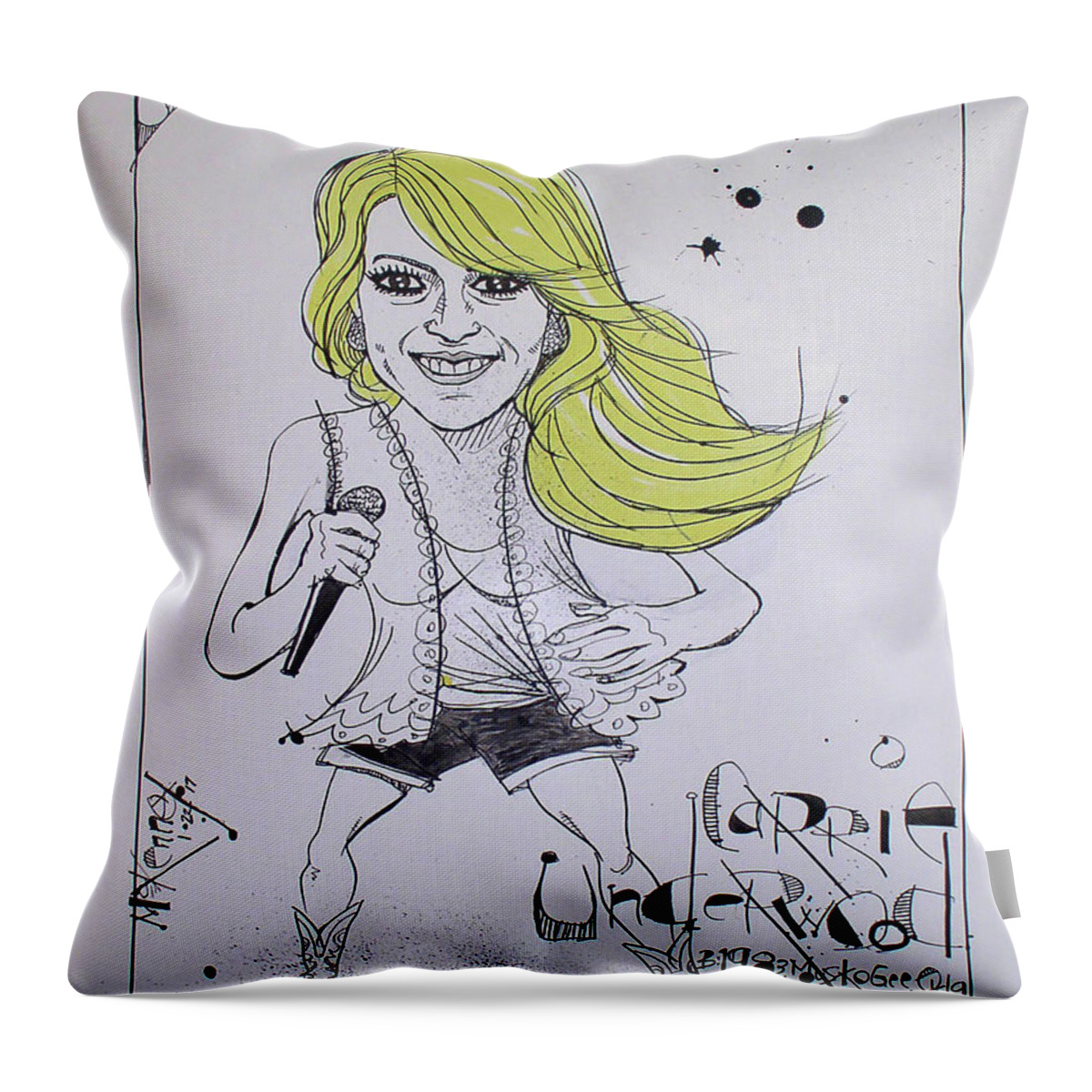  Throw Pillow featuring the drawing Carrie Underwood by Phil Mckenney