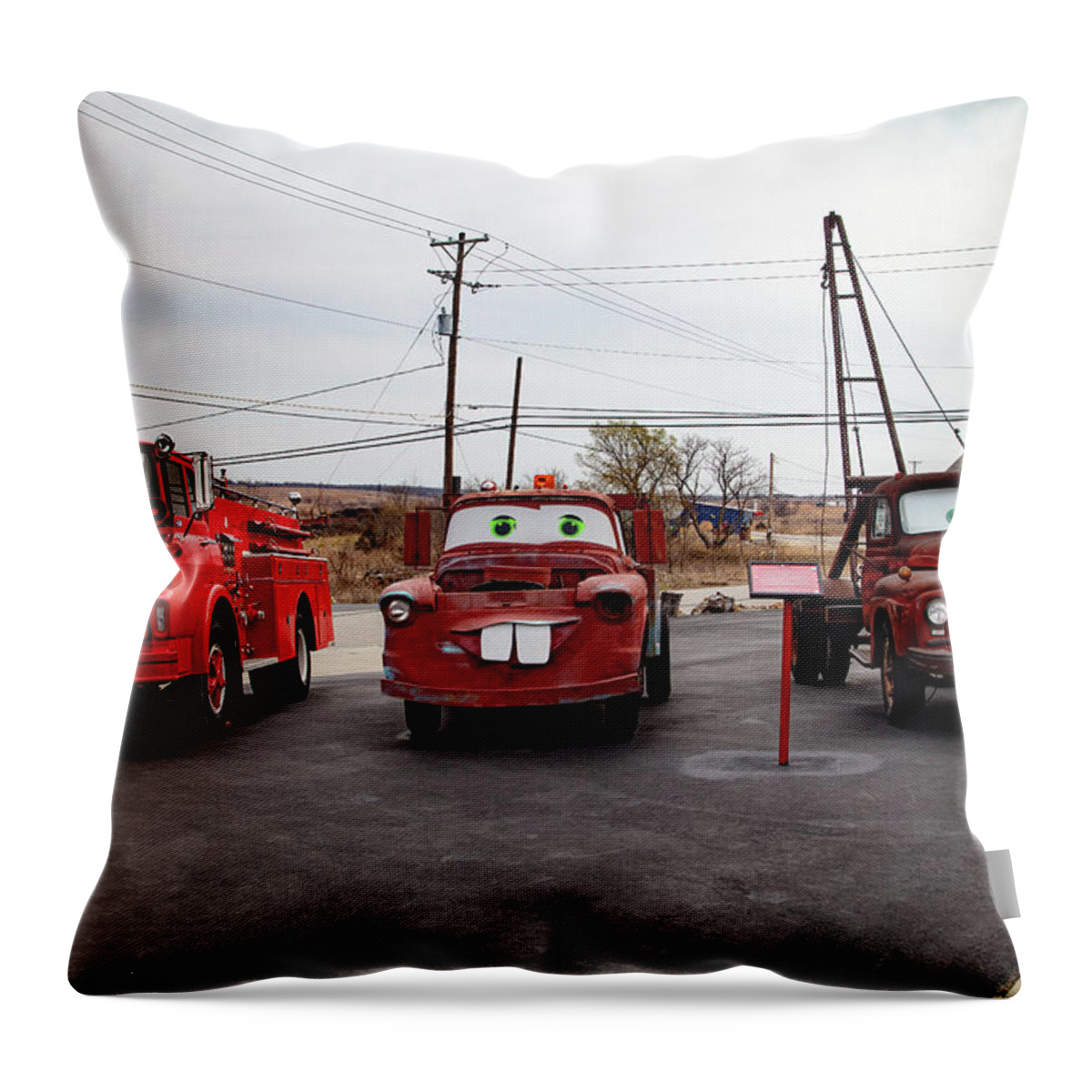 Cars On Route 66 Throw Pillow featuring the photograph Cars on Route 66 in Galena Kansas by Eldon McGraw