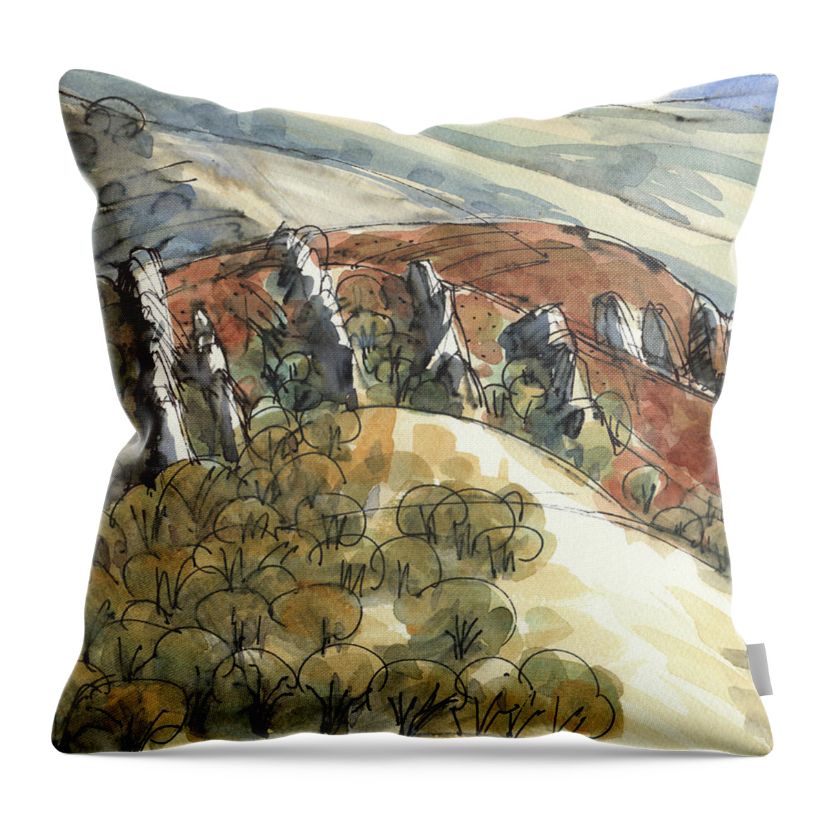 California Throw Pillow featuring the painting Castle Rocks by Judith Kunzle