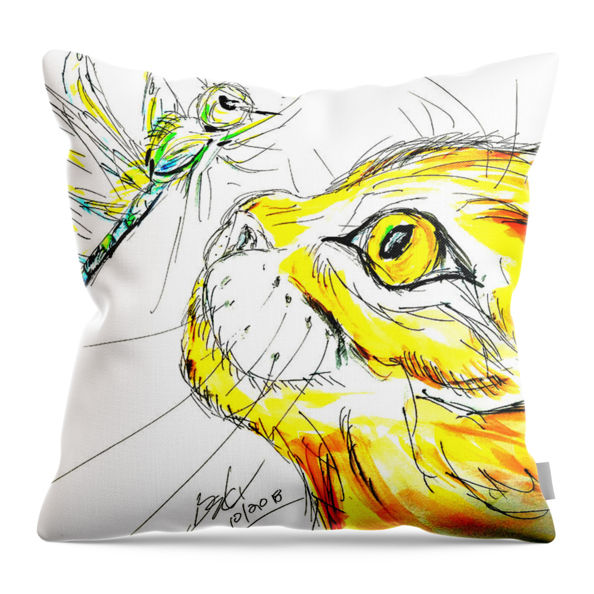 Cat Throw Pillow featuring the mixed media Cat Bug Stare down by Brent Knippel