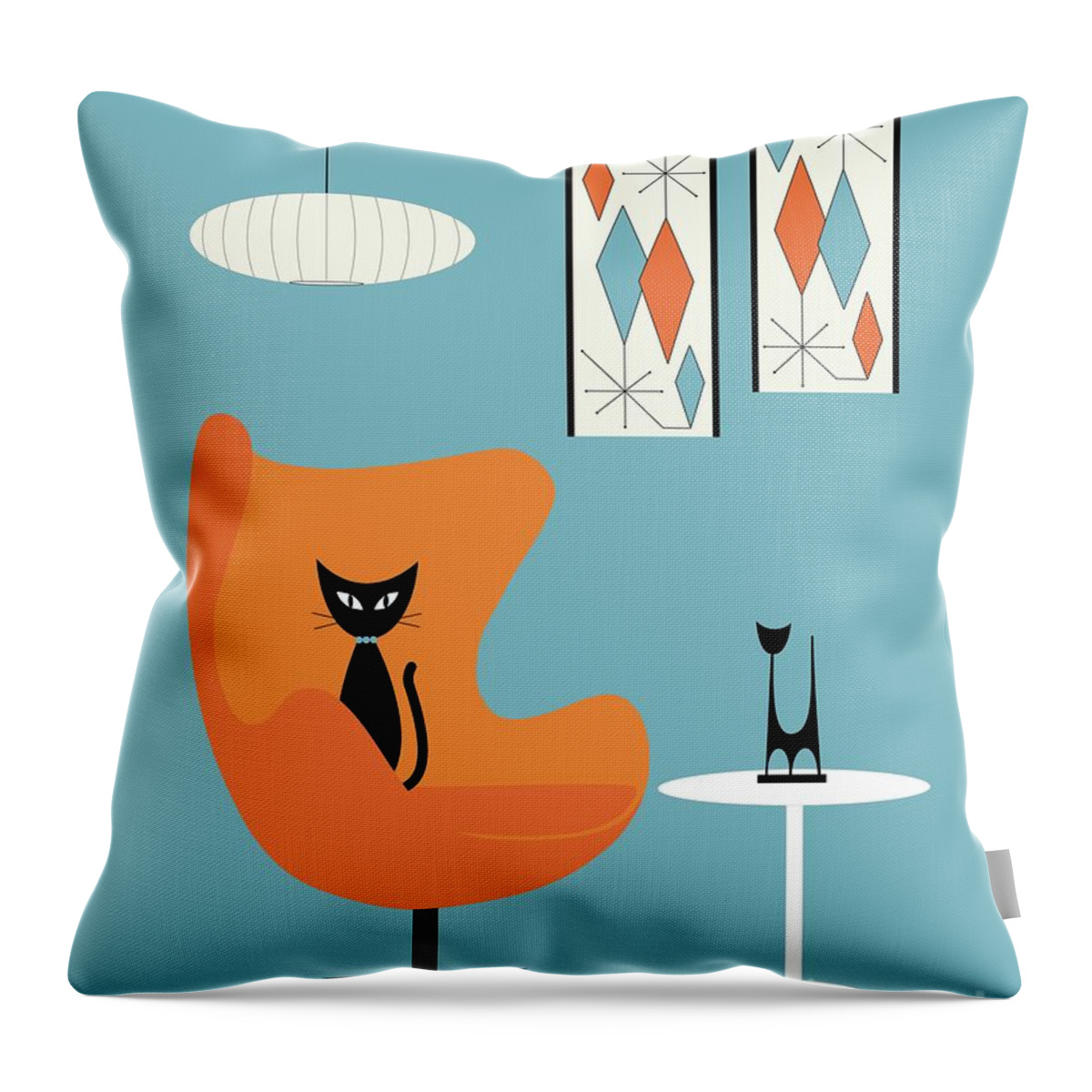 Mid Century Modern Throw Pillow featuring the digital art Cat in Turquoise Room by Donna Mibus