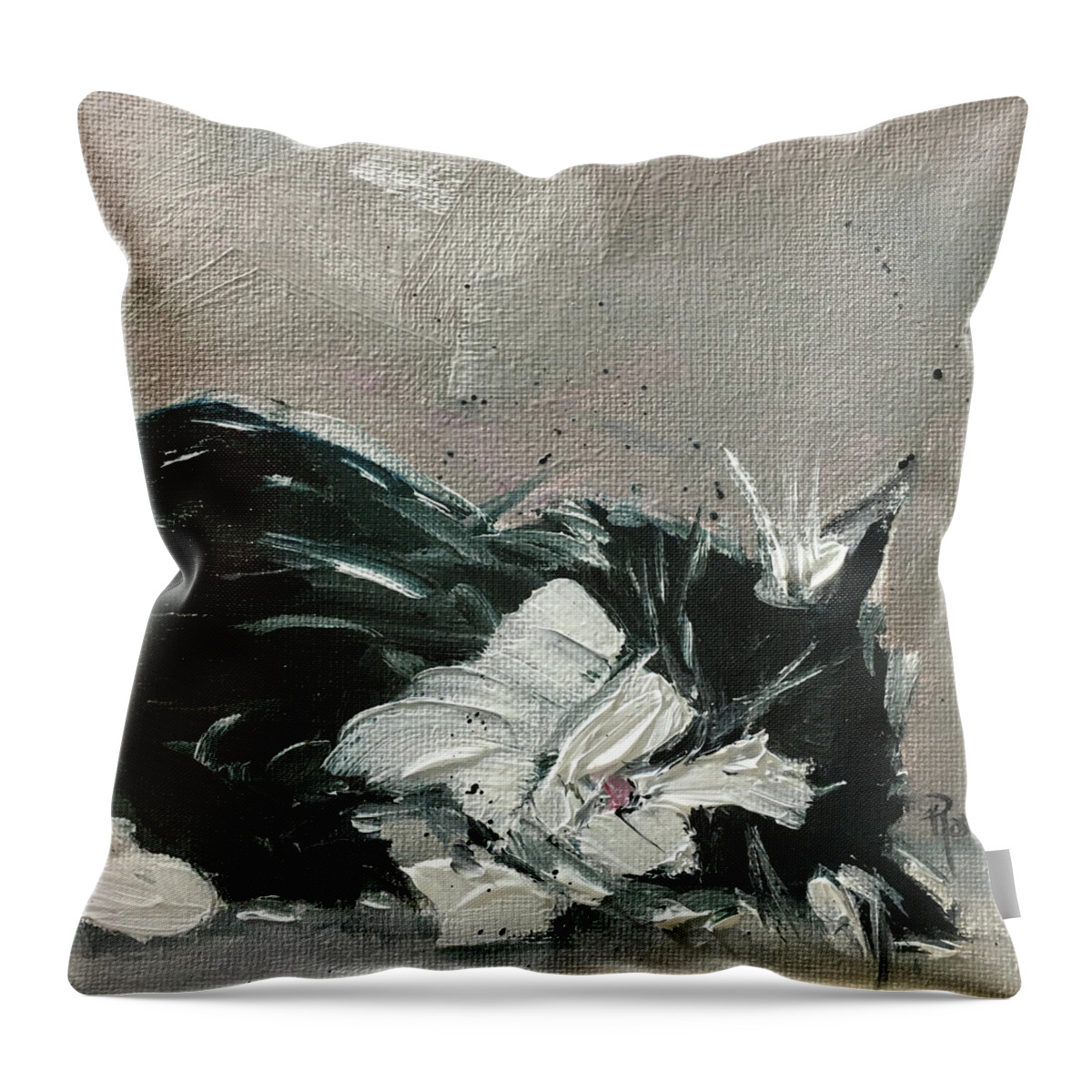 Black And White Cat Throw Pillow featuring the painting Cat Nap by Roxy Rich