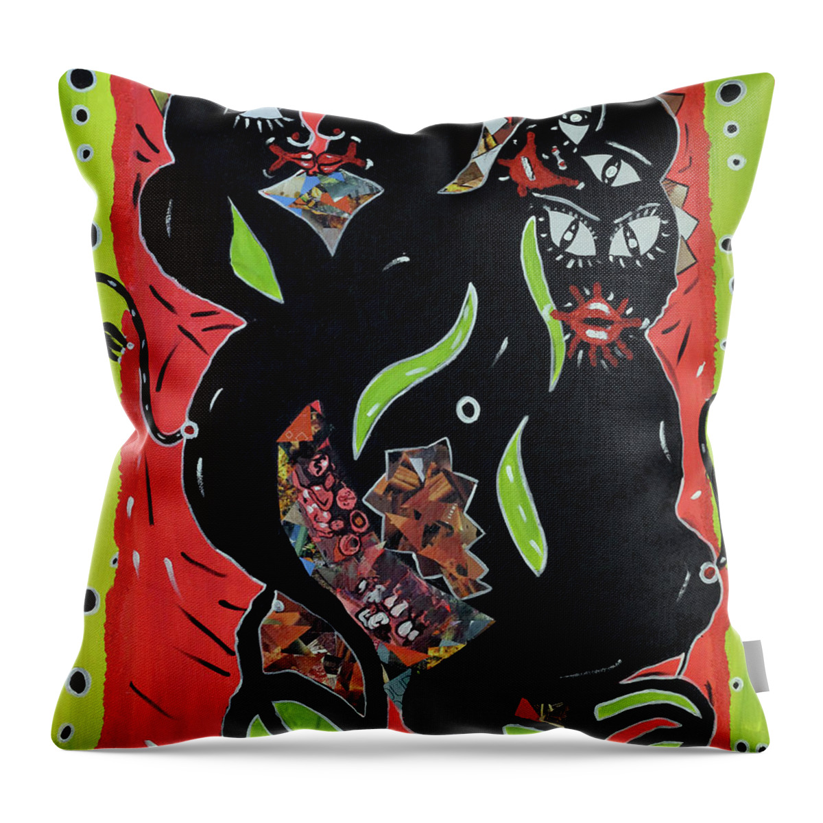 Soweto Throw Pillow featuring the painting Cats In A Sack by Nkuly Sibeko
