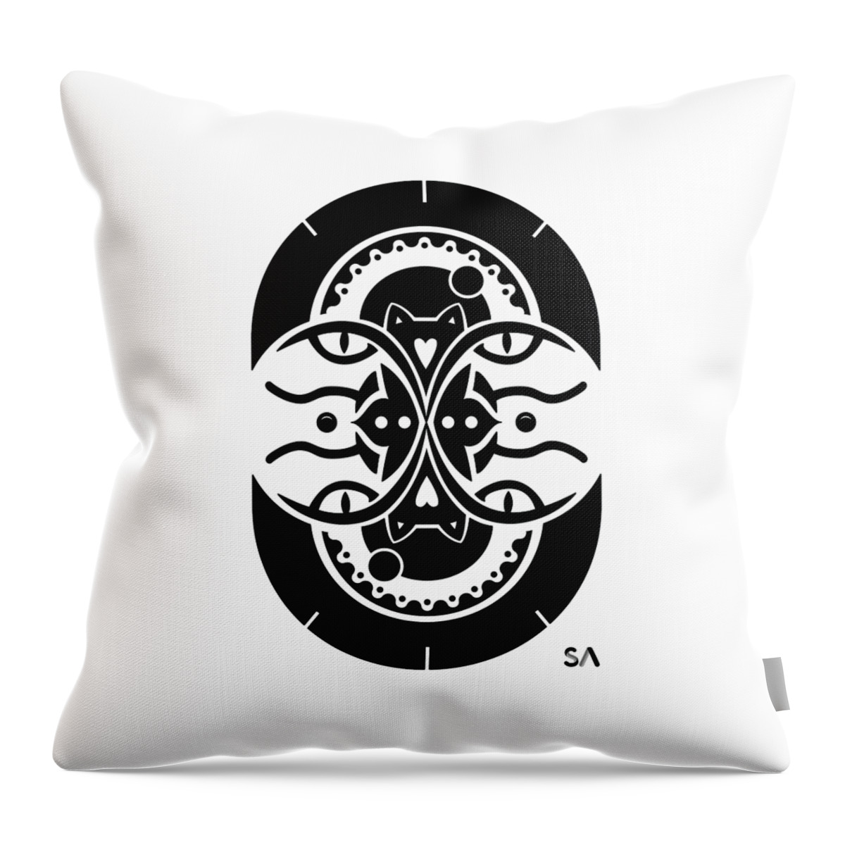 Black And White Throw Pillow featuring the digital art Cats by Silvio Ary Cavalcante