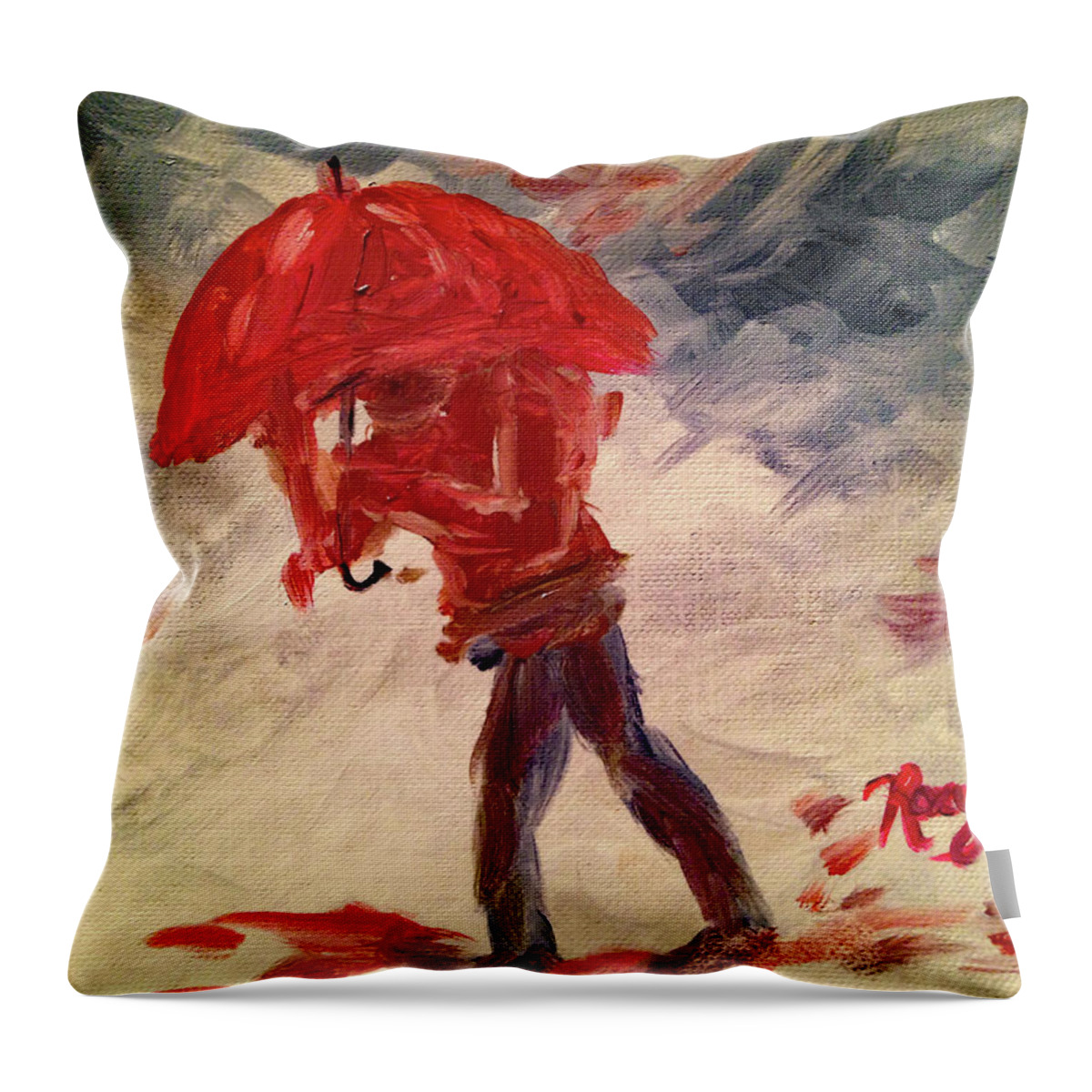 Rain Throw Pillow featuring the painting Caught by Roxy Rich