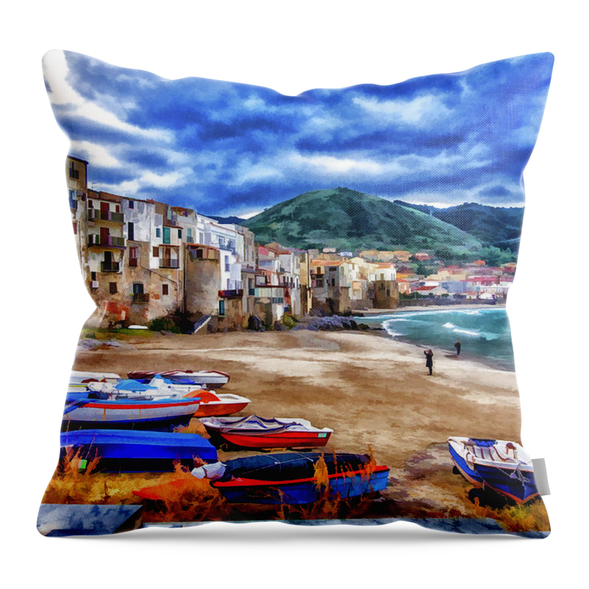 Italy Throw Pillow featuring the photograph Cefalu Waterfront by Monroe Payne