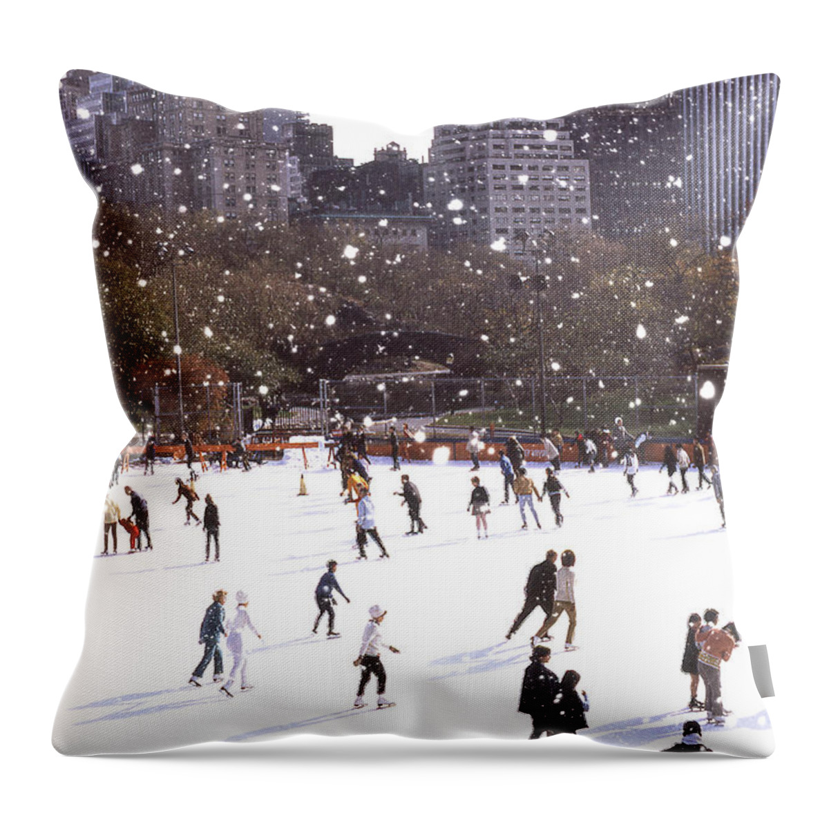 New York Throw Pillow featuring the photograph Central Park Skaters Color by Russel Considine