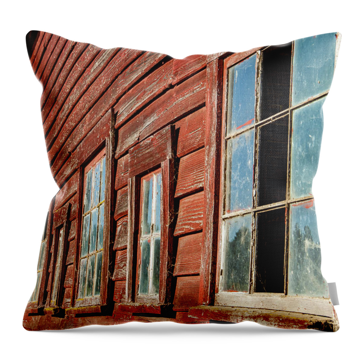Rust Throw Pillow featuring the photograph Remembering a Century Old Red Barn by Leslie Struxness
