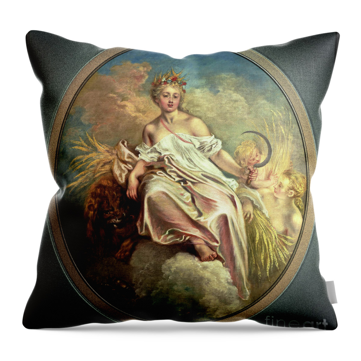 Ceres Throw Pillow featuring the painting Ceres by Antoine Watteau Old Masters Reproduction by Rolando Burbon