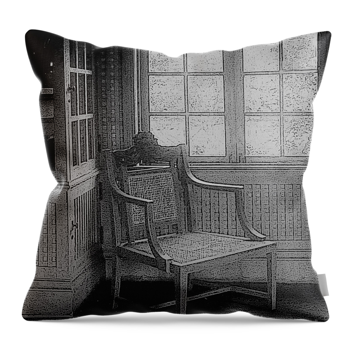 Chair Window B&w Room Throw Pillow featuring the photograph Chair Window1 by John Linnemeyer