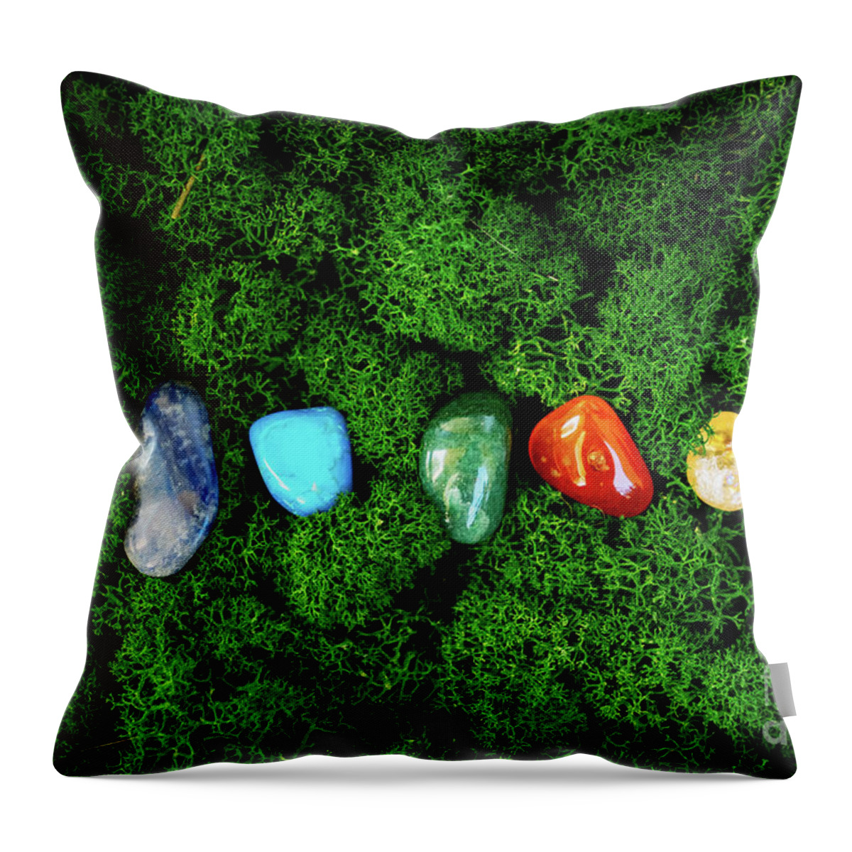 Aura Throw Pillow featuring the photograph Chakra Crystals by Anastasy Yarmolovich