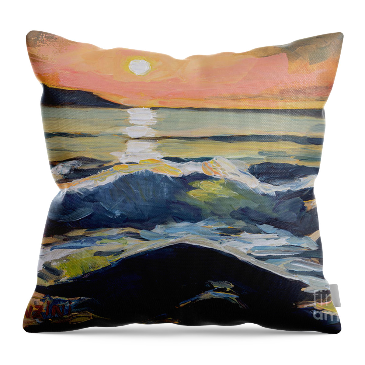 Sunlight Throw Pillow featuring the painting Chanteiro Beach Sunset Galicia Spain by Pablo Avanzini
