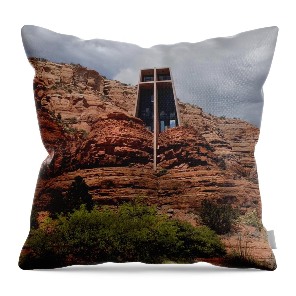 Chapel Throw Pillow featuring the photograph Chapel in the Red Rocks by Laura Putman