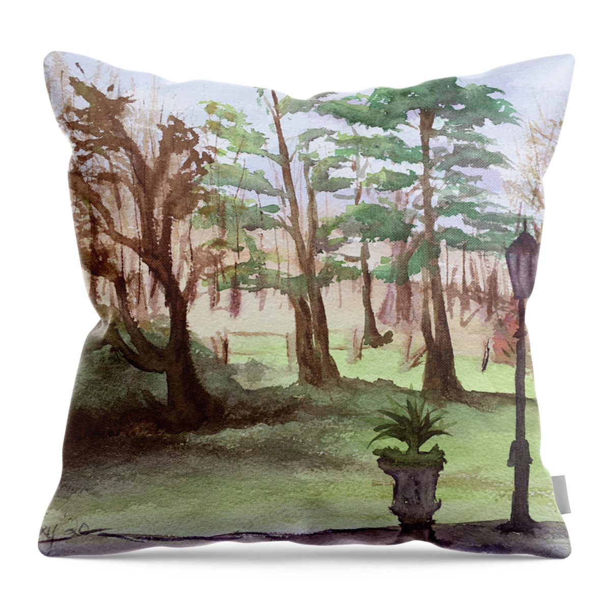Landscape Throw Pillow featuring the painting Stanhill Court in Charlwood by Roxy Rich