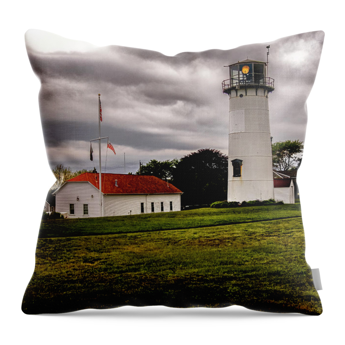 Orange Massachusetts Throw Pillow featuring the photograph Chatham Coast Guard Station by Tom Singleton