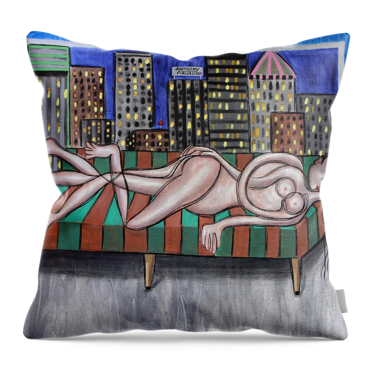 Nude Throw Pillow featuring the painting Cheap Room With A View by Anthony Falbo