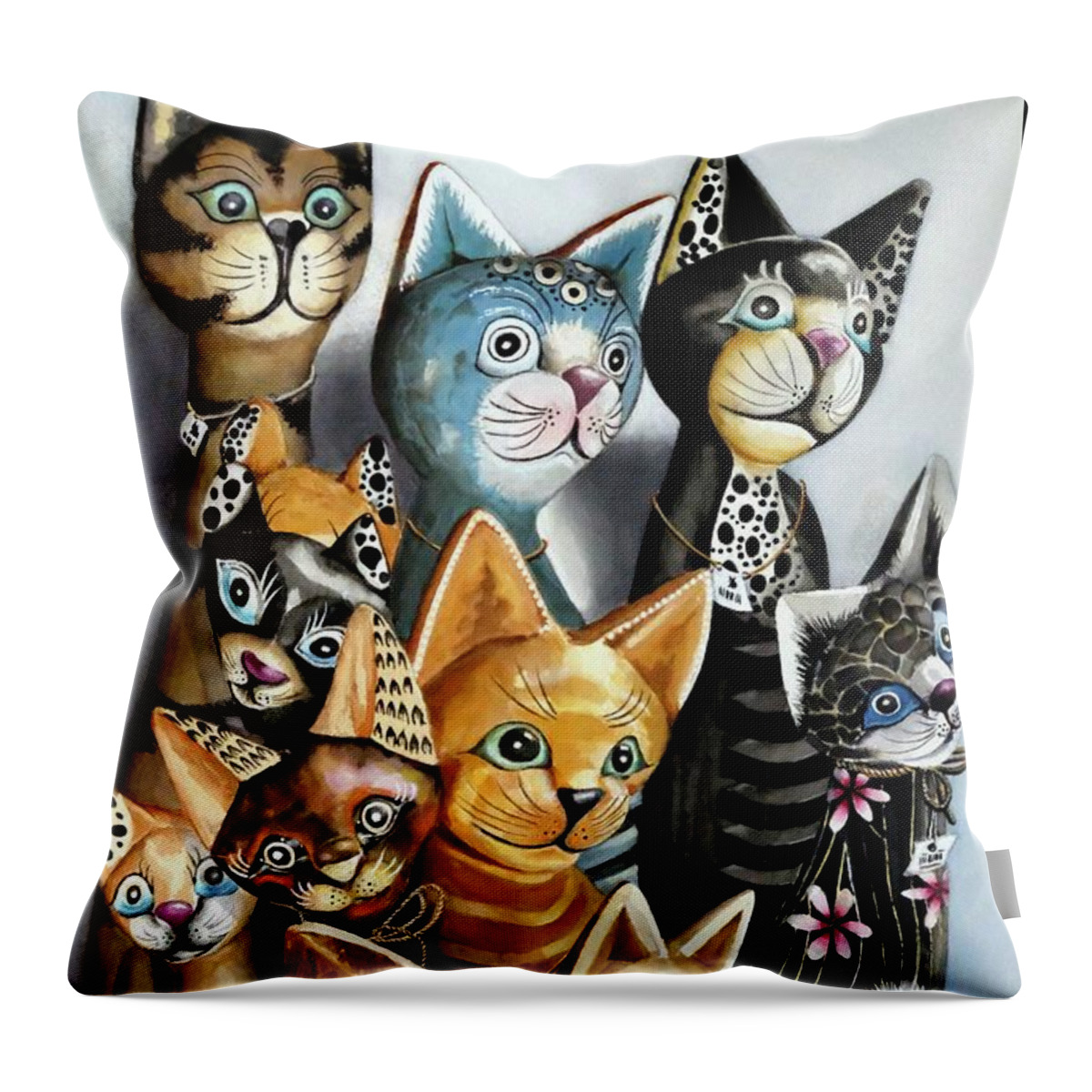 Cat Throw Pillow featuring the painting Cheaper by the Dozen by Jeanette Ferguson